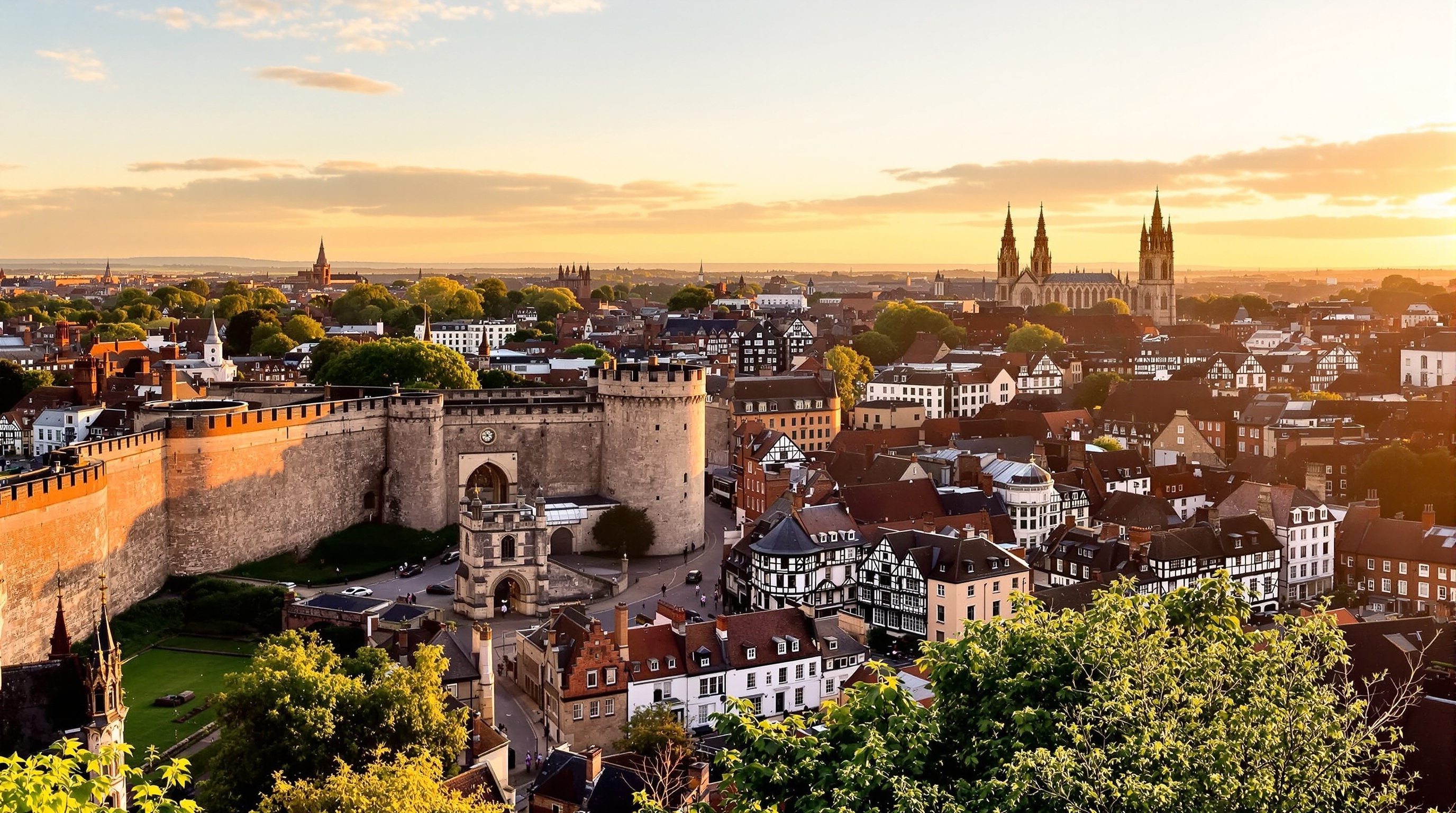Chester cityscape with historic architecture and cathedral